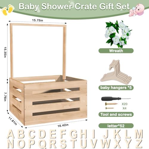 Wooden Baby Shower Crate Closet, Customizable Baby Basket with Hanger Rack and Garland, Gifts for New Parents, Baby Shower Decorations Boy Or Girl - Image 2