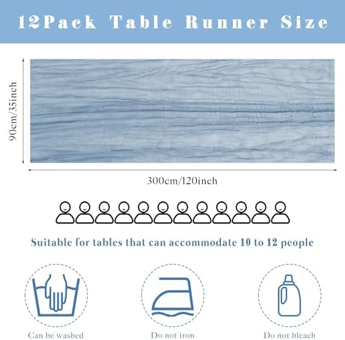 12 Pcs Dusty Blue Cheesecloth Table Runner 10FT Runner for Tables 35 x 120 Inches Long Gauze Boho Fabric Table Runner Decoration Rustic Sheer Runner for Wedding Birthday Baby Shower Party (Dusty Blue) - Image 3