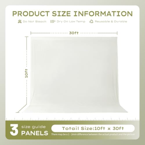 30×10ft Ivory Backdrop Curtain for Weeding Parties, Wrinkle-Free Fabric Drape for Baby Shower, Birthday Party Decorations, Photography Photo Booth Background, 3 Panels 10×10ft, with Rod Pocket - Image 7