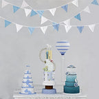 Zwiebeco 32Ft Blue White Plaid Dot Fabric Bunting Banner Triangle Flags Cotton Garland Pennant for Birthday Wedding Baby Shower Engagement Tea Party Classroom Nursery Home Outdoor Garden Decorations - Image 3