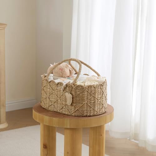 YANGQIHOME Diaper Caddy Organizer, Seagrass Nursery Baby Basket for Baby Essentials, Scalloped Wicker Diaper Caddy, Baby Shower Gifts (Diamond) - Image 6