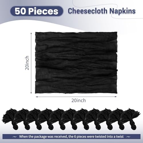 50 Pack Black Cloth Napkins 20x20Inch Cheesecloth Napkins - Image 2