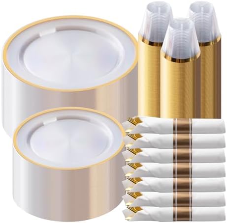 Goodluck 350 Piece Clear Gold Disposable Plastic Dinnerware Sets for Party by GoodLuck