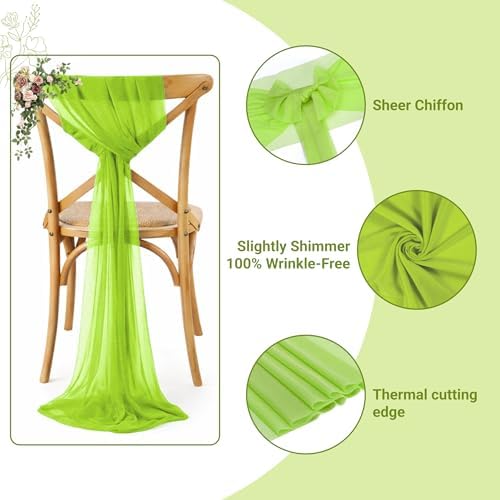 Pack of 75 Chiffon Chair Sashes for Wedding & Event Décor - Parrot Green - Image 3