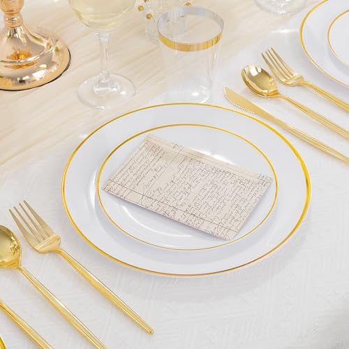 ejonirinjonir 180pcs Elegant White Plastic Plates for Wedding, Gold Trim - Image 6