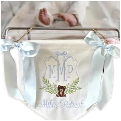 Customized Newborn Welcome Banner Embroidered Newborn Name Personalized Gifts Newborn Decorations With Bow Perfect For Baby Welcome Party Greetings Newborn Hospital Entrance Decorations by OAEUQ