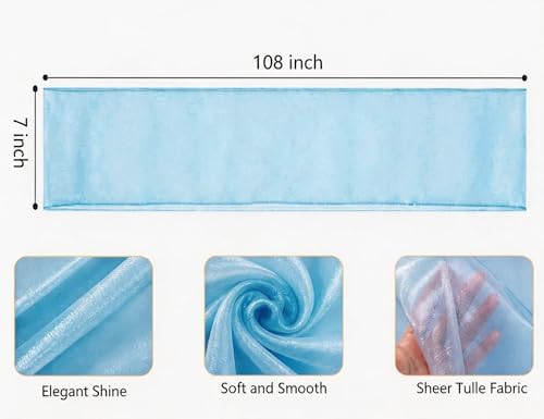 50 Pack Organza Baby Blue Chair Sashes Bows 7x108 Inches Wedding Sheer Chair Sashes Knots Crystal Yarn Chairs Ties for Party Birthday Engagement Banquet Hotel Restaurant Outdoor Events Decor - Image 2