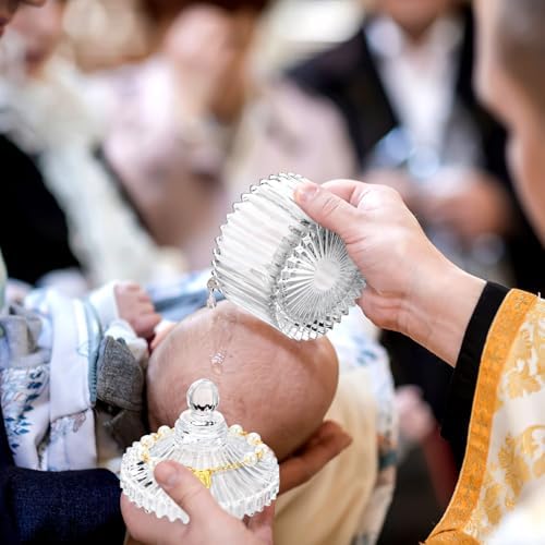 Chuangdi 12 Sets 48 Pcs Baptism Favors for Guests Crystal Candy Bowl Gifts with 12 Pcs Cross Rosary for Baptism Decorations Wedding Baby Shower Party Supplies First Communion (Pink) - Image 4