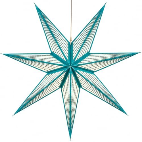 GalaxyArts 7-Point Paper Star Lantern - Striped Cutout Hanging Light Decoration - Foldable Hollow Out Star Lamp Shade for Home, Party, Christmas, Wedding Décor - Indoor/Outdoor Hanging Star(Firoza) by GALAXYARTS