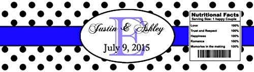 100 Polka Dot Purple Stripe Wedding Anniversary Engagement Party Water Bottle Labels 8"x2" - Image 2