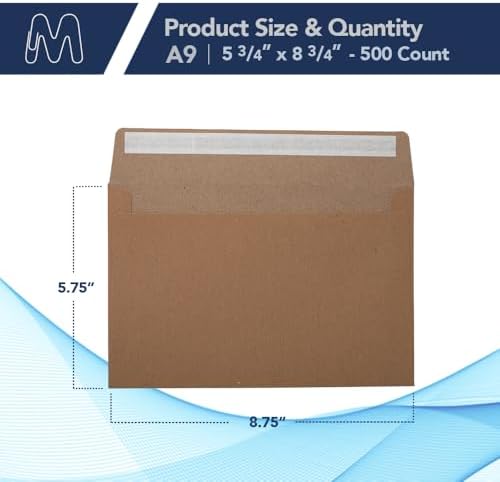 MOS Kraft A9 Envelopes (5.75 x 8.75 Inch) 500 Pack, Self-Seal Heavyweight Brown Envelopes for 5.5 x 8.5 Cards, Half Fold Greeting Cards, Booklets, Rustic Wedding Programs, Invitations - Image 2