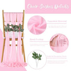 QueenDream Pink Chair Sashes Wedding: 16 Pieces Long Sheer Wedding Aisle Chair Decorations Tulle Chairs Covers with Artificial Eucalyptus - Image 4
