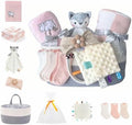 CREVENT Set for Girls -Diaper Caddy Organizer Basket with 2 Blankets, 1 Taggie, 1 Lovey, 3 Socks，1 Headband，1 Gift Bag with Ribbon - Newborn Essential Gift Set (Pink) by CREVENT
