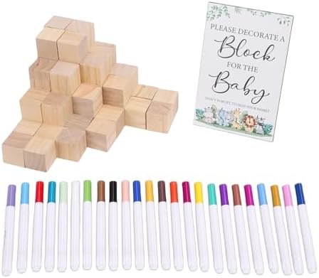 Baby Shower Games Sign Kit 75 Pcs - Baby Shower Blocks to Decorate Game Kit, Party Decorations with 24 Painting Pens for Gender Reveal, Interactive Wooden Blocks Activity for ( - Image 4