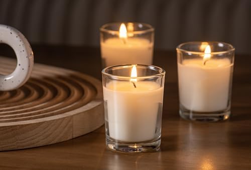 Housecret 48 Pack Warm White Unscented Clear Glass Filled Votive Candles. Hand Poured Wax Candle Ideal Gifts for Aromatherapy Spa Weddings Birthdays Holidays Party - Image 3