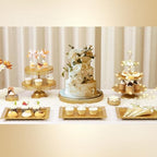 8Pcs Metal Cake Stand Set with 14 inch Round Cake Stand for Large Cakes, 2-Tier & 3-Tier Dessert Stands, Lace Edge Serving Trays – Display for Wedding, Birthday, Party(Gold) - Image 2