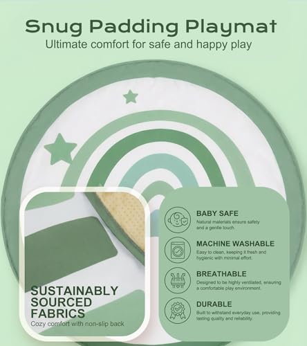 Little Dove Baby Play Gym Mat, Tummy Time Activity Mat with 7 Detachable Toys and 12 Milestone Cards for Stage-Based Sensory and Motor Skill Development, Washable Play Mats for Infant, Green - Image 4