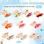 Hiboom 75 Pcs Baby Shower Wood DIY Print Car Set, Blue, Bear - Image 3