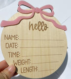 Monthly Baby Milestone Cards for Girls – 13 Wooden 3D Milestone Discs with Hello World Birth Announcement Sign – Newborn Photo Props for Baby Girl - Image 5