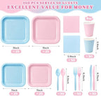Vyntra 350 Pcs Pink & Blue Square Paper Plates and Napkins Set, Serves 50 - Image 2