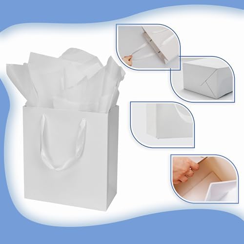 Papertide 36 Pack White Mini Gift Bags 10×4.5×11 inch with Tissue Paper - Image 6