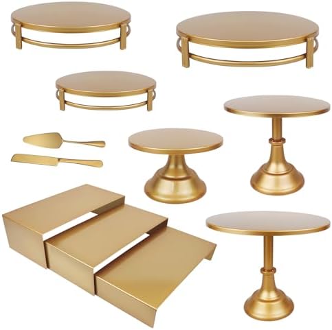 MACIFECI Gold Dessert Table Display Set, 11PCS Metal Gold Cake Stand Set, Including Cupcake Tower Stand, Dessert Tray, Risers Stands, for Wedding, Party by MACIFECI