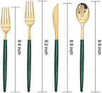 Supernal 180pcs Gold and Green Plastic Silverware Extra Heavy Duty Gold Plastic Cutlery with Green Glitter Handle Disposable Flatware for Parties, Weddings, and Outdoor Events - Image 2