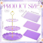 FoldTier 6 Pack Cupcake Stand Set 3 Pcs 3 Tier Gradient Dessert Table Display Stands Cookie Tray Rack 3 X14 in Rectangle Party Trays for Wedding Birthday Tea Party Baby Shower(Purple,Round) - Image 3