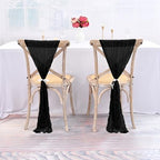 50 PCS Cheesecloth Chair Sashes Bows Wedding Aisle Decorations Chair Ribbon Ties Back Sash for Wedding Party Events Banquet Chair Cover Decoration (Black) - Image 4