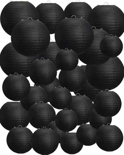 Treela 48 Pcs Paper Lanterns Party Decorations Round, Black by Treela