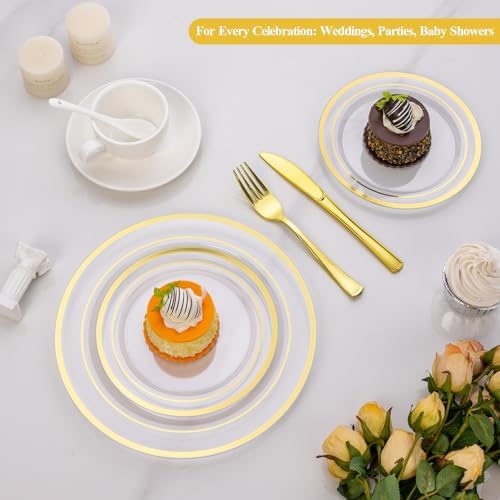 Goodluck 200PCS Clear Gold Plastic Plates, Heavy Duty Disposable Plates - Image 5