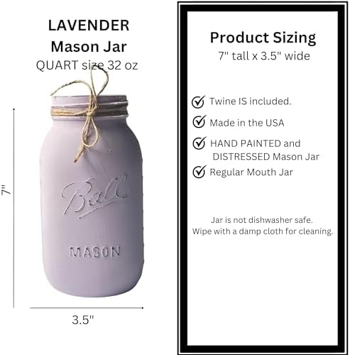 Set of 5 - Lavender Mason Jar with Flowers – 32 oz Light Purple Baby Shower Centerpiece – Rustic Mason Jar Vase – Lilac Floral Decor for Girl Baby Showers (5 Lavender w/Greenery/Ivory) - Image 5