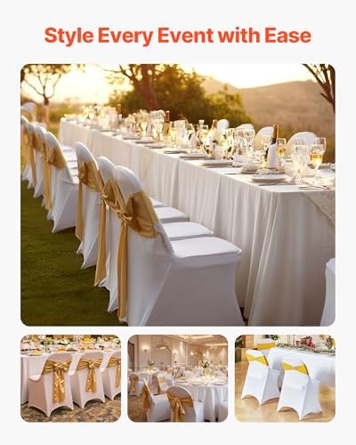 VEVOR Chair Covers, Polyester Spandex Chair Cover, Stretch Slipcovers for Wedding Party Dining Banquet Flat-Front Chair Covers (White-c, 150PCS) - Image 2