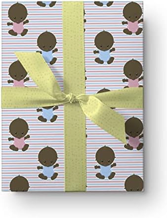 Cute Baby African American Wrapping Paper Black Gift Wrap Premium Gender Reveal Party Decoration Baby Shower Decor (12 foot x 30 inch roll), Pink, Blue - Image 6