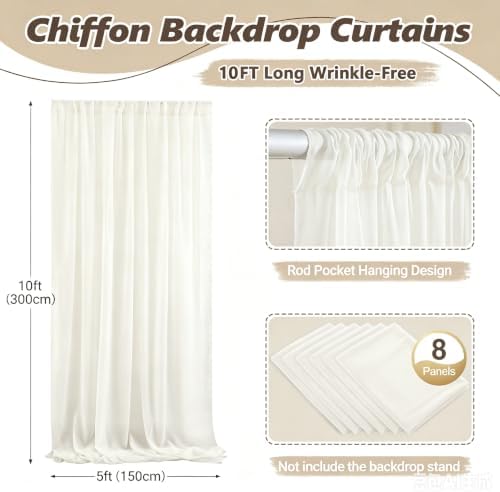 40ft x 10ft Beige Backdrop Curtains, Wrinkle-Free Sheer Chiffon Fabric Photo Backdrop Drapes for Wedding Arch Party Ceremony Stage Photography Decorations - Image 5