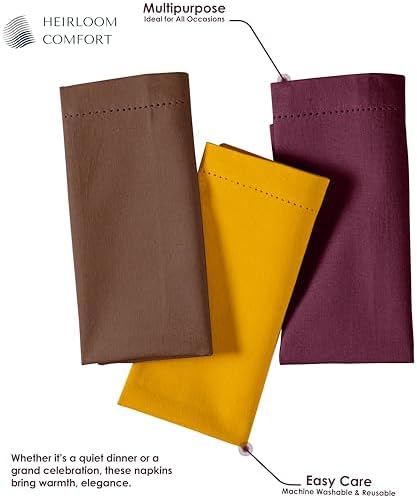 Multi Color Cloth Napkins 18"x18" - Set of 12-100% Cotton, Washable, Reusable - Perfect Hotel Quality Napkin for Table, Dinner, Weddings, Everyday Dining - Yellow, Brown, Burgundy - Image 4