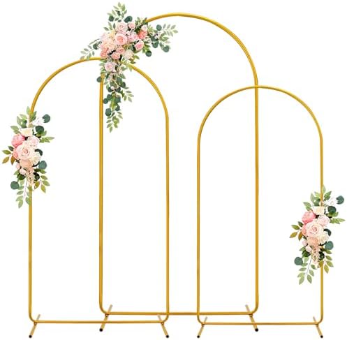 3 Pack Wedding Arch Backdrop Stand, Gold Metal Balloon Arch Stand (6FT, 4.9FT, 3.9FT), Set of 3 Arched Frame Decoration for Wedding, Birthday, Baby Shower, Party by HOEGMST