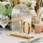HOODO Frosted Arch Acrylic Wedding Table Numbers 1-10 with Stands, 5"x7" Arched Acrylic Signs with 3D Gold Numbers, Frosted 3D Table Numbers for Wedding Reception by Unknown