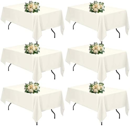FINDYOU Ivory 6 Pack Polyester Table Cloth 60 x 102 Inch, Rectangle Tablecloths for 6 Foot Tables Washable Table Cloth for Party Wedding by TableClothAndTableRunner