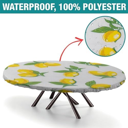 Lemon Love Print Oval Tablecloth Greaseproof Waterproof Elastic for Dining Table Buffet Parties and Camping Fits for 42" x 60" Oval Table - Image 2