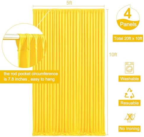 4 Panels Yellow Backdrop Curtain for Parties Wrinkle Free Lemon Yellow Photo Curtains Backdrop Drapes Fabric Decoration for Birthday Party Wedding Baby Shower 20ft(W) x 10ft(H) - Image 5