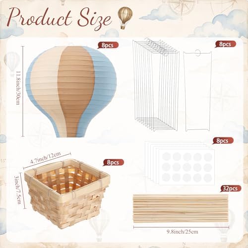 Meooeck 8 Sets Blue Brown Hot Air Balloon Table Centerpieces Decor - Image 3