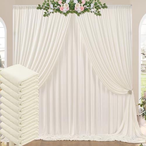 50ft x 10ft Wrinkle Free Ivory Backdrop Curtains for Parties, 10 Panels 5x10ft Polyester Ivory Photo Backdrop Drapes for Wedding Birthday Party Photography Background by ENJOYYOURPARTY