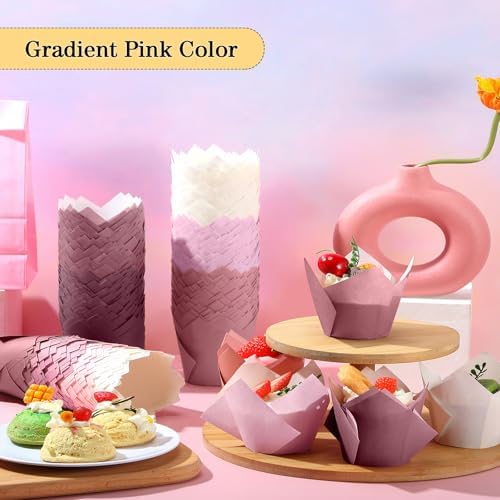 Havawish 500 Pcs Gradient Pink Jumbo Tulip Cupcake Liners, Party Cupcake Baking Liners Greaseproof Wrappers Muffin Liner Holders for Wedding Birthday Baby Shower Holiday Party Baking Cups - Image 4