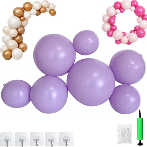 Reusable Inflatable Balloon Garland Arch Kit, 3/7 PCS Linked Pvc Balloons with Elastic Bands & Leak-proof Nozzle, Party Decoration for Birthdays, Weddings & Valentine's Day (7 Balls,Purple) by Unknown