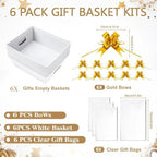 AFOROEOA 6 Pack White Gift Baskets Empty, 10x8 Thick Paper Basket with 6 Clear Bags and 6 Pull Bows, White Empty Gift Baskets for Wedding Bridal Shower Baby Shower Easter Birthday Wrapping - Image 4