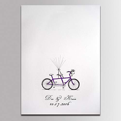 Rustic Wedding Decorations Bicycle with Balloons Painting Canvas DIY Fingerprint Signature Wedding Guest Book Alternative with Ink Pad -60x80cm - Image 2