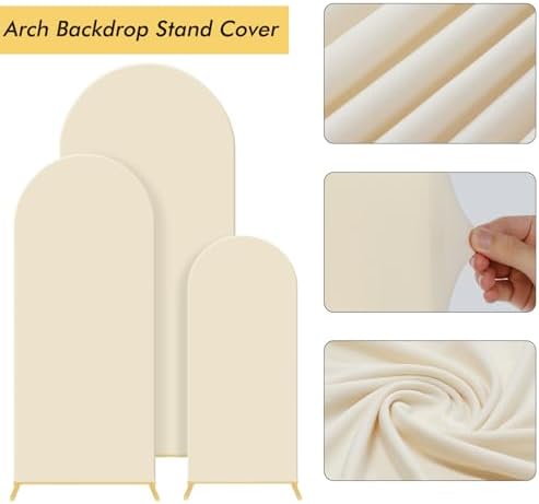 Set of 3 Wedding Arch Backdrop Stand,4+5+6 FT，Small Metal Arch Frame with 3 Beige Backdrop Covers,Easy Setup for Birthday Baby Shower Anniversary Dessert Table Decoration - Image 4