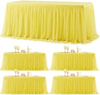 4 Pack Yellow Tulle Tablecloth for 8 Foot Rectangular Tables 8ft Yellow Rectangle Table Cloths Wrinkle Free Table Cover with Tutu Skirt for Birthday Cocktail Banquet Buffet Lemon Fruit Party Decor by Suppromo