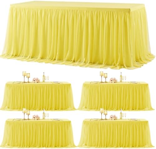4 Pack Yellow Tulle Tablecloth for 8 Foot Rectangular Tables 8ft Yellow Rectangle Table Cloths Wrinkle Free Table Cover with Tutu Skirt for Birthday Cocktail Banquet Buffet Lemon Fruit Party Decor by Suppromo